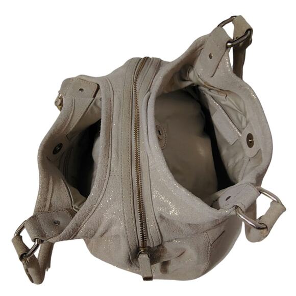 Suede Leather Metallic Cream Gold Speckled Calvin Klein Shoulder Bag Top Handle - Picture 7 of 10